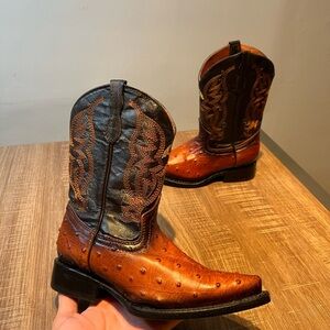 Admirable Ostrich Print Leather Kids Black Brown Cowboy Boots US 13‎ MEX 20